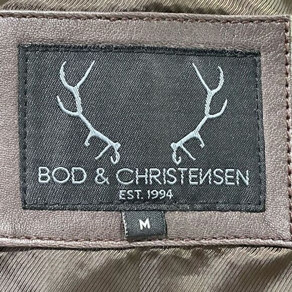 BOD & CHRISTENSEN Leather Mixed Media Moto Brown Jacket M - Picture 8 of 10